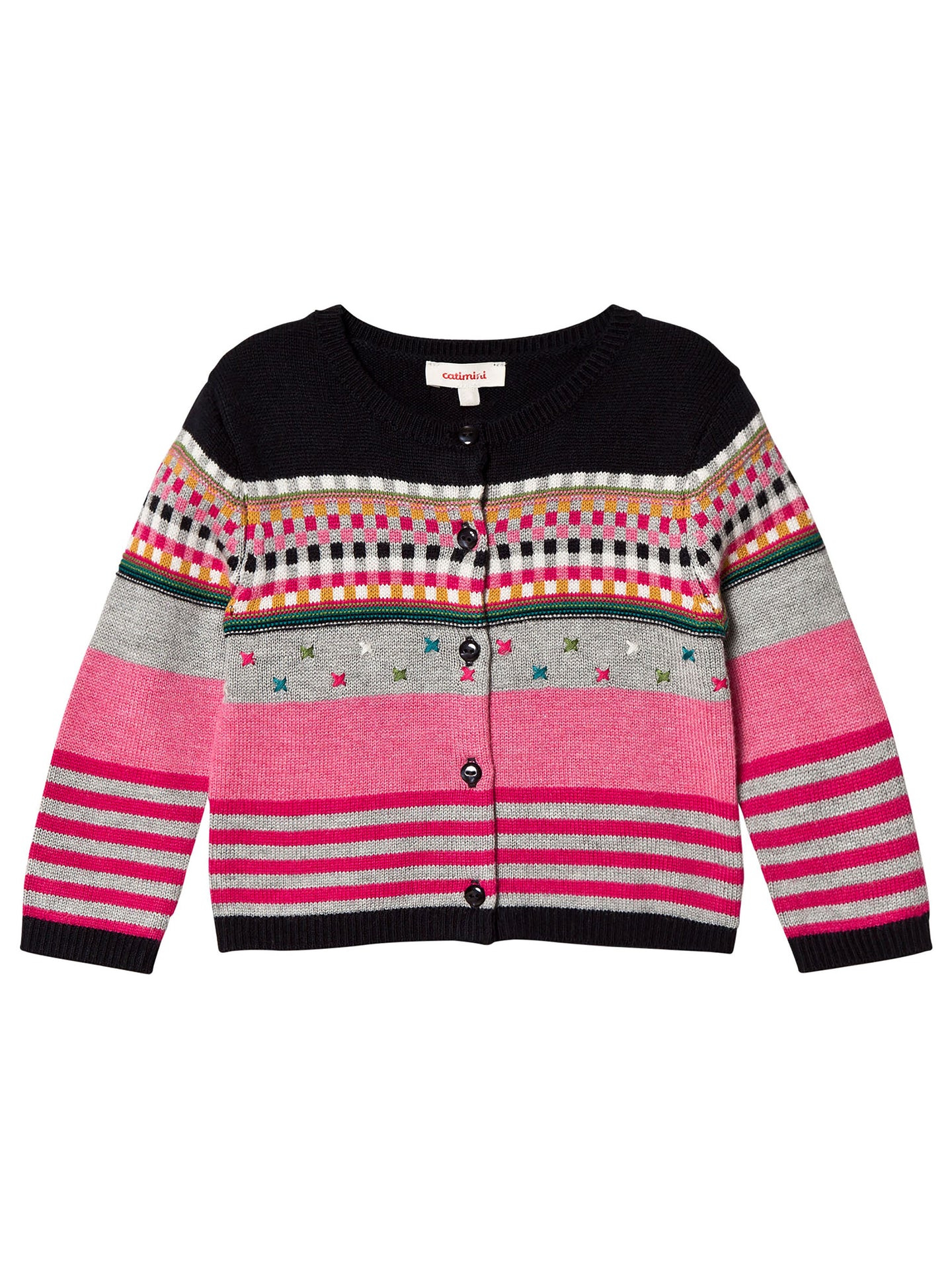 [18-24m] Catimini Girls' Pink & Black Embroidered Cardigan